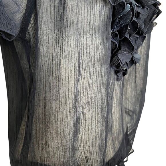 Hollister Sheer Dark Navy Y2K Ruffle Whimsigoth Fairy Top Shirt Smocked sz M - Picture 4 of 16